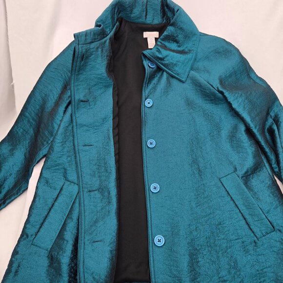 Stunning! Chico's Peacock Teal Shimmer Textured Jacket - 0 S/M - Picture 3 of 8